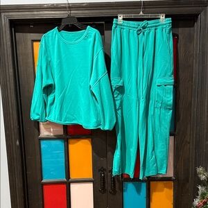 Women's Teal Wide Leg Pants & Top Set